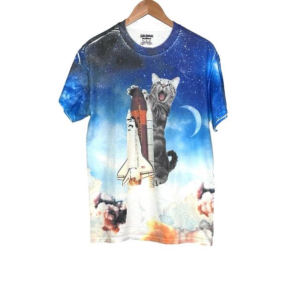 Gildan Space Shuttle Cat T-shirt size medium - Picture 1 of 4